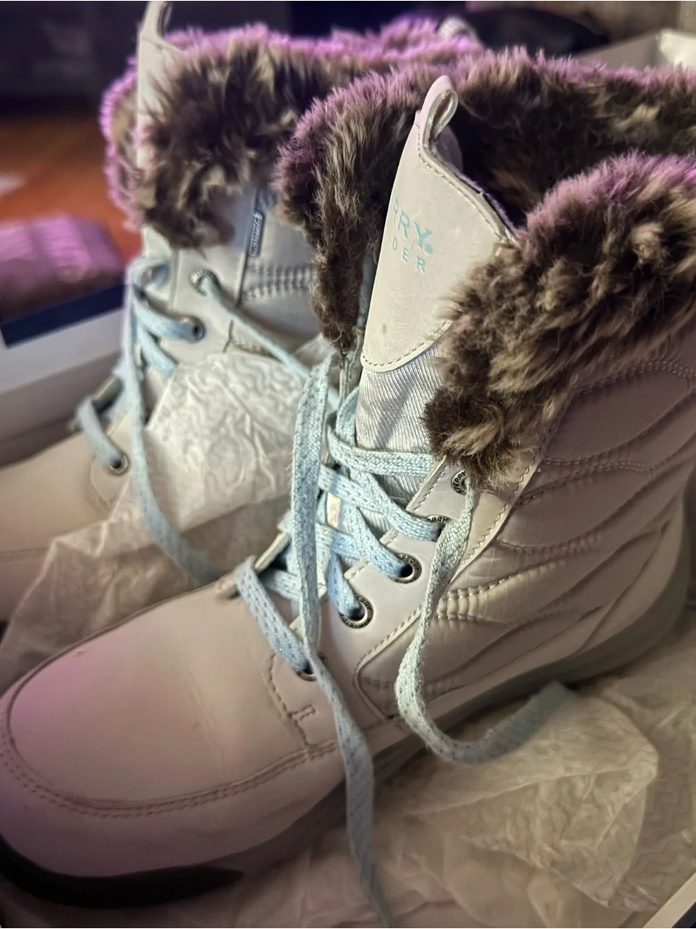 Sperry Light Gray Fur-Trim Lace-Up Winter Boots